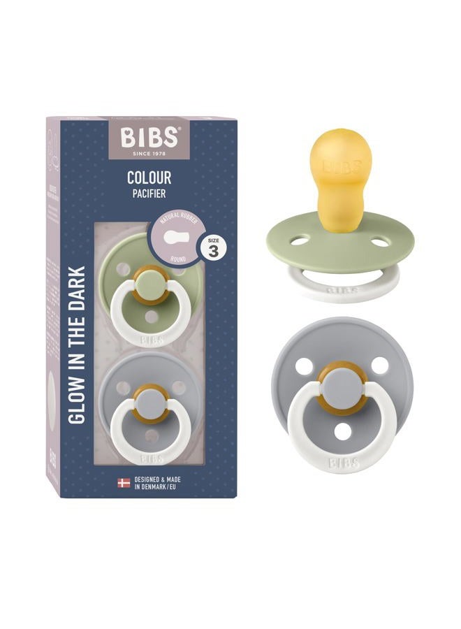 BIBS Pacifiers Colour Collection | Natural Rubber Baby Pacifier | Set of 2 BPA-Free Soothers | Made in Denmark | 18+ Months (Pack of 2) | Sage Night/Cloud Night - Image 1