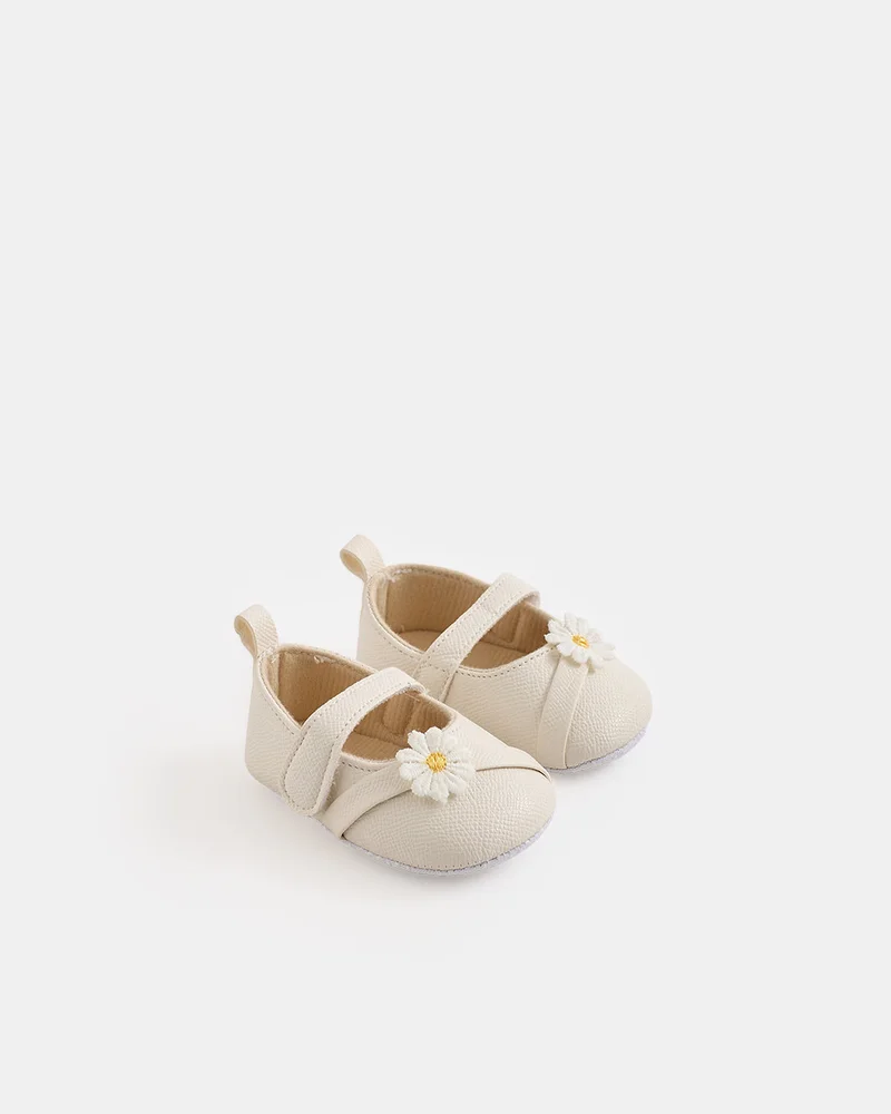 Redtag Baby Girls White Floral Pram Shoes