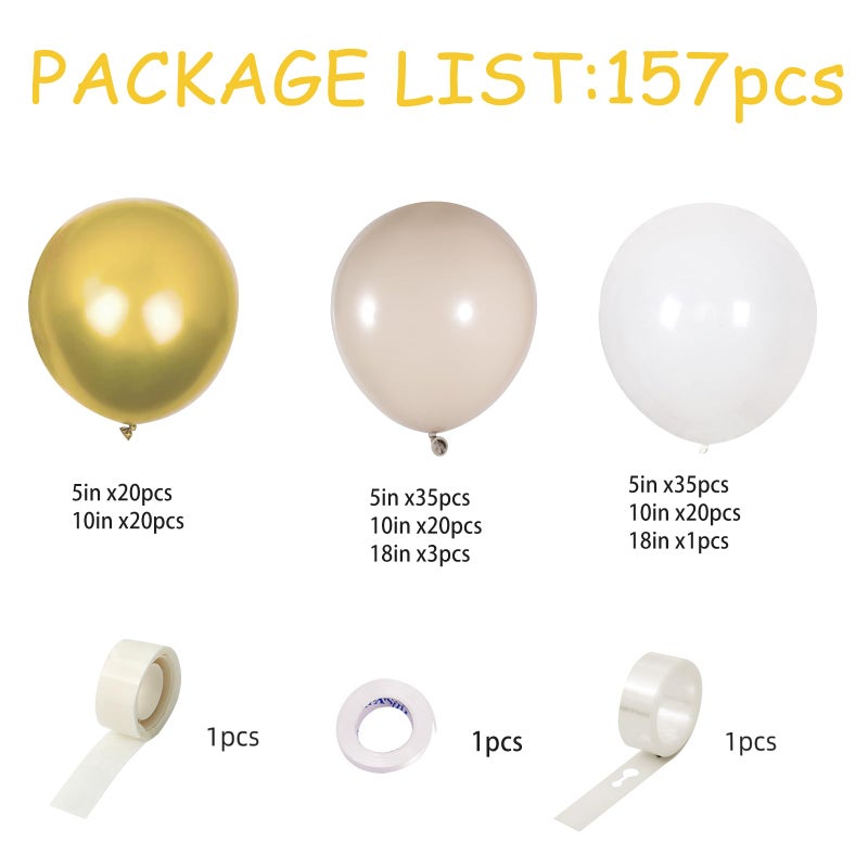 Vztipki White Sand Gold Balloons Garland Arch Kit 156Pcs White Nude Balloons With Metallic Chrome Gold Latex Balloons For Boho Wedding Baby Shower Bridal Shower Birthday Engagement Party Decorations - Image 2