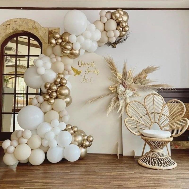 Vztipki White Sand Gold Balloons Garland Arch Kit 156Pcs White Nude Balloons With Metallic Chrome Gold Latex Balloons For Boho Wedding Baby Shower Bridal Shower Birthday Engagement Party Decorations - Image 5