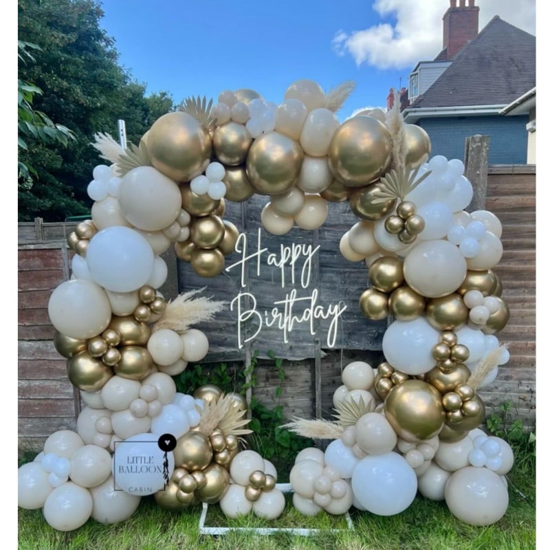 Vztipki White Sand Gold Balloons Garland Arch Kit 156Pcs White Nude Balloons With Metallic Chrome Gold Latex Balloons For Boho Wedding Baby Shower Bridal Shower Birthday Engagement Party Decorations - Image 4