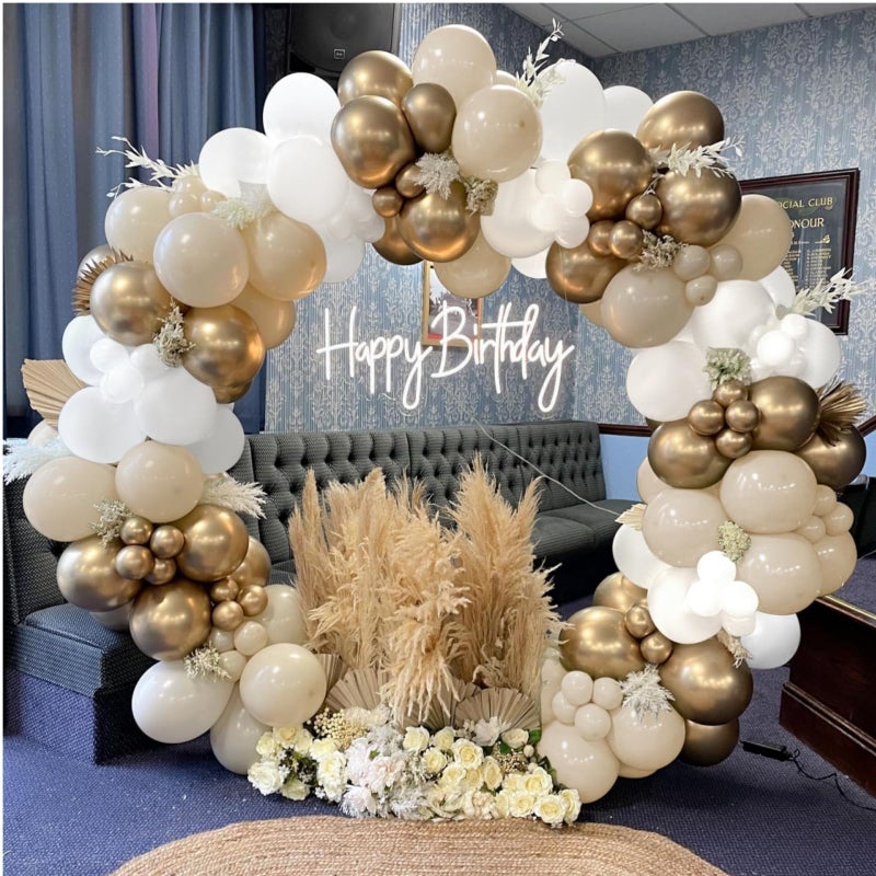 Vztipki White Sand Gold Balloons Garland Arch Kit 156Pcs White Nude Balloons With Metallic Chrome Gold Latex Balloons For Boho Wedding Baby Shower Bridal Shower Birthday Engagement Party Decorations - Image 1