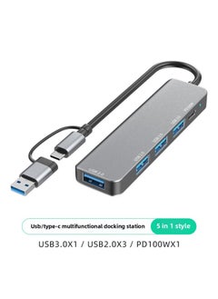 Generic Usb3.0 Docking Station With Cable Tyep-Cusb Dual Interface To Multi-port Hub Mobile Phone Tablet PC Splitter-Color:Five In One (usb3.0*1usb2.0 * 3pd100W)  - Image 1