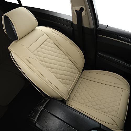 Vankerful Car Seat Covers Front Pair,Universal Fit for Most Cars,SUV,Sedans and Pick-up Trucks,Automotive Faux Leather Vehicle Cushion Covers(Front Pair,Beige) - Image 5
