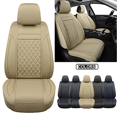 Vankerful Car Seat Covers Front Pair,Universal Fit for Most Cars,SUV,Sedans and Pick-up Trucks,Automotive Faux Leather Vehicle Cushion Covers(Front Pair,Beige) - Image 2