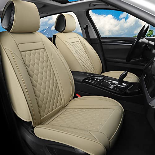 Vankerful Car Seat Covers Front Pair,Universal Fit for Most Cars,SUV,Sedans and Pick-up Trucks,Automotive Faux Leather Vehicle Cushion Covers(Front Pair,Beige) - Image 1