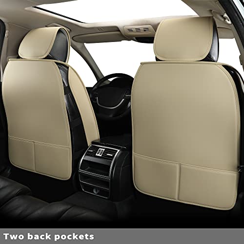 Vankerful Car Seat Covers Front Pair,Universal Fit for Most Cars,SUV,Sedans and Pick-up Trucks,Automotive Faux Leather Vehicle Cushion Covers(Front Pair,Beige) - Image 3