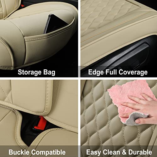 Vankerful Car Seat Covers Front Pair,Universal Fit for Most Cars,SUV,Sedans and Pick-up Trucks,Automotive Faux Leather Vehicle Cushion Covers(Front Pair,Beige) - Image 4