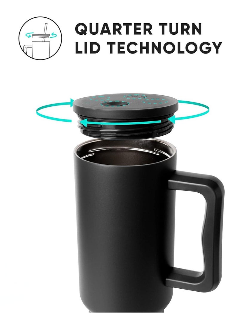 إيفرين كوب بسعة 40 أونصة مع مقبض وغطاء من القش، كوب معزول، زجاجة مياه من الفولاذ المقاوم للصدأ قابلة لإعادة الاستخدام، كوب للسفر، حامل أكواب، هدايا صديقة للنساء، مجموعة رحلتها، طراز بسيط وحديث - Image 3