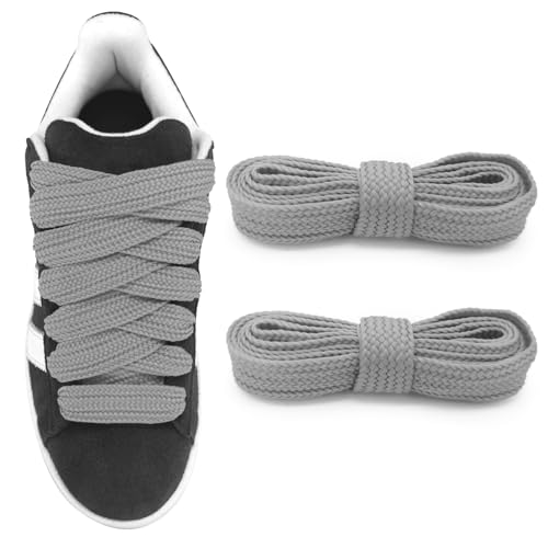UamGlsob 3/4''(2cm) Fat Flat Shoe Laces, 36''-63'' Length Flat Thick Wide Shoelaces, Replacement Laces for Campus Skate Shoes Sneakers (Grey, 54"/140cm) - Image 1