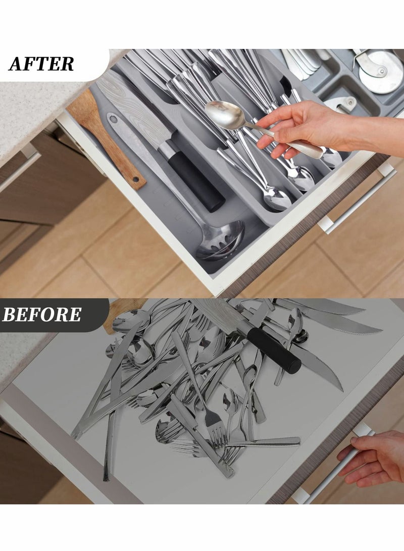 Y&D Silverware Organizer Storage Tray,Cutlery Expandable for Kitchen Drawer Holding Flatware Spoons Forks - Image 4