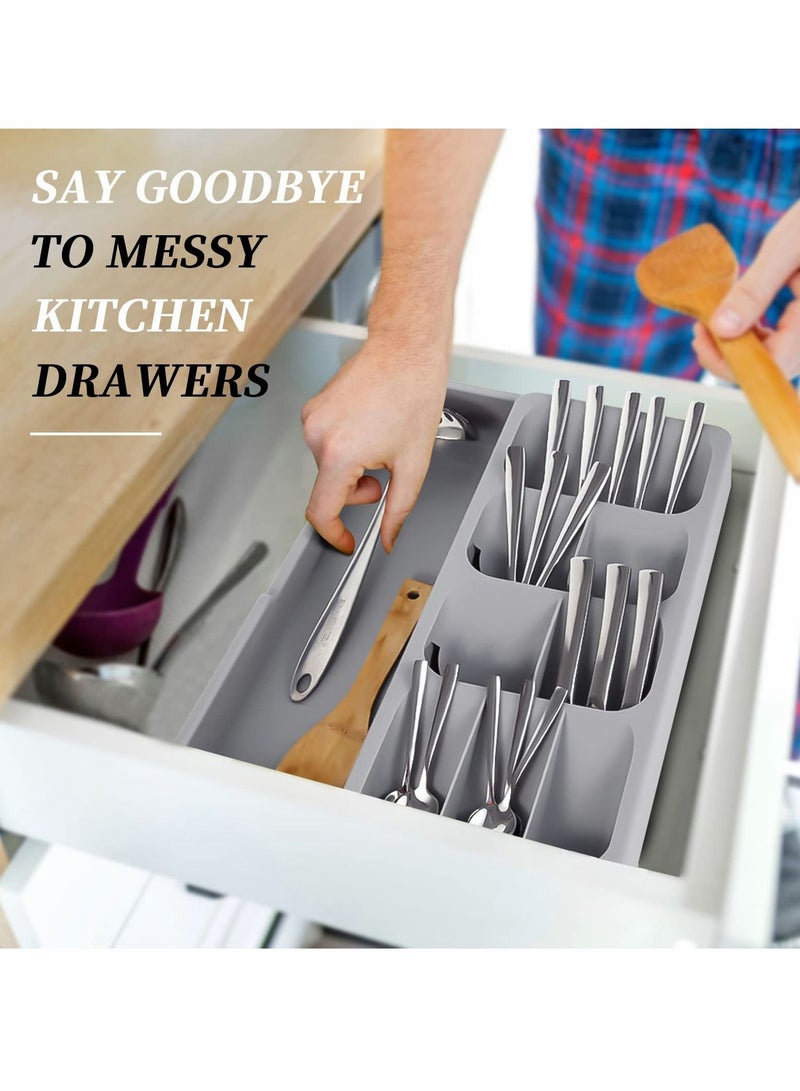 Y&D Silverware Organizer Storage Tray,Cutlery Expandable for Kitchen Drawer Holding Flatware Spoons Forks - Image 5