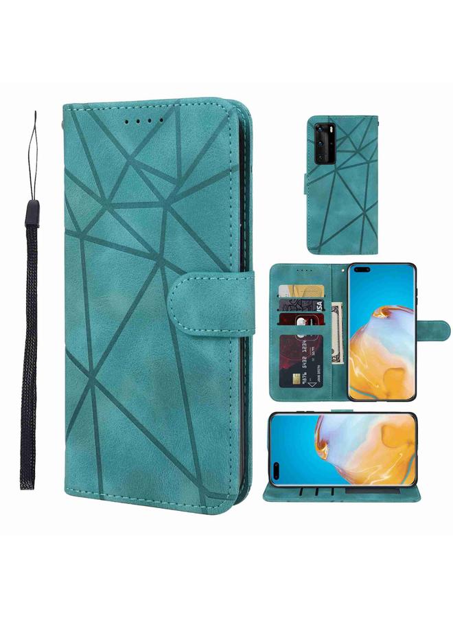 زبون جراب هاتف Huawei P40 Pro مصنوع من الجلد بخطوط هندسية - Image 1