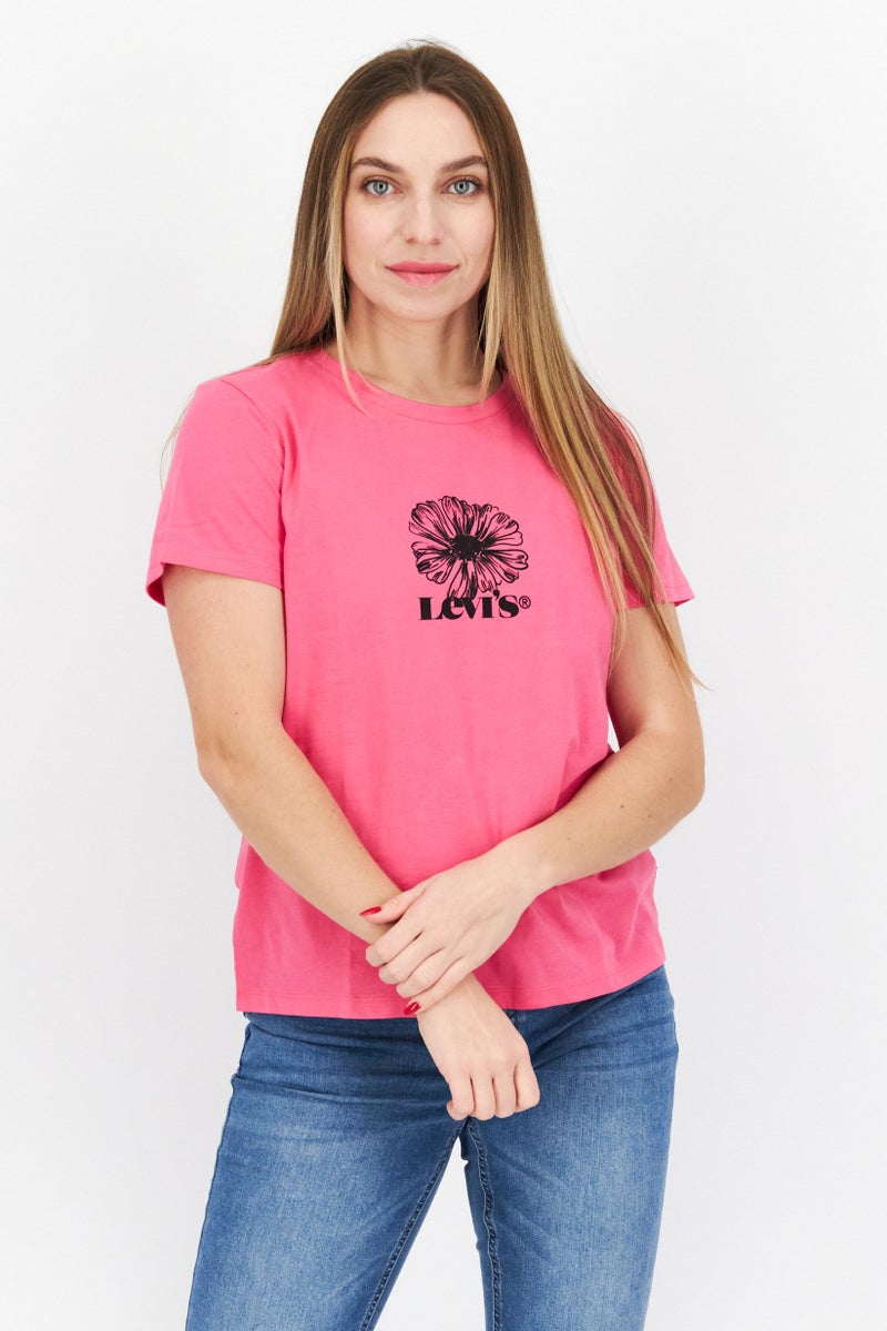 Levi's تي شيرت نسائي بأكمام قصيرة وياقة دائرية مطبوعة، وردي - Image 1