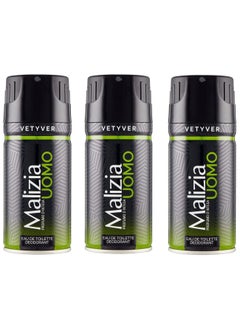Malizia Malizia Uomo Deo Vetyver Body Spray 150 ml (Pack of 3)  - Image 1