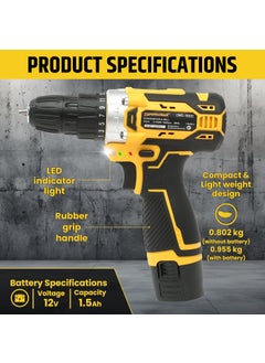 Tomahawk TOMAHAWK DMS9000 Cordless Screwdriver Drill 12V Compact TwoSpeed 04001500rpm Adjustable Torque 28Nm Includes 2 Batteries Charger BMC Box  - Image 3