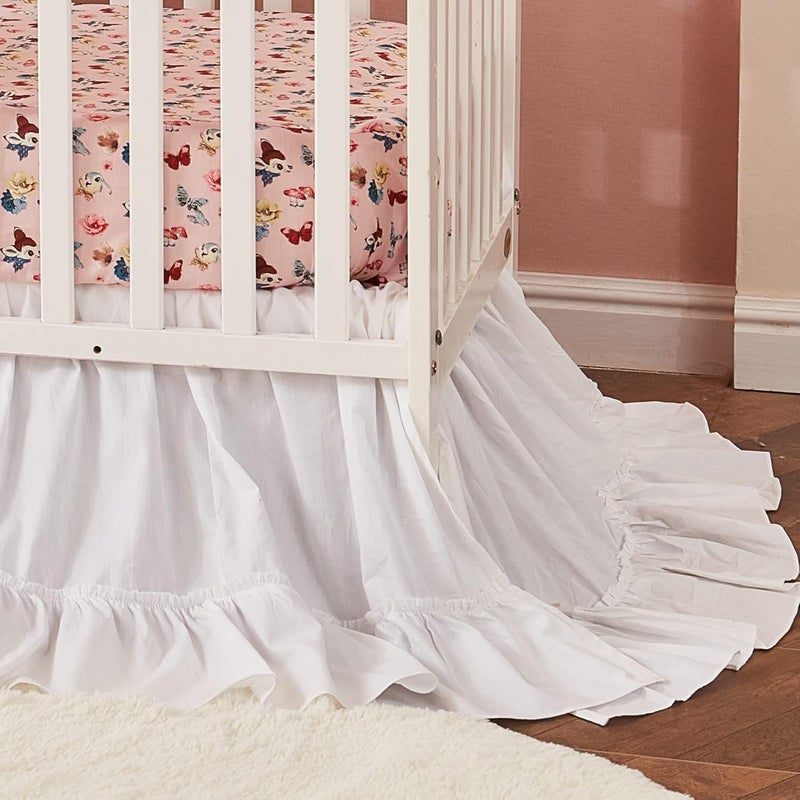 Brandream Crib Bed Skirt for Baby Girls Boys White Boho Bohemian Solid Cotton Toddler Bedskirt Farmhouse Chic Ruffle - Image 4