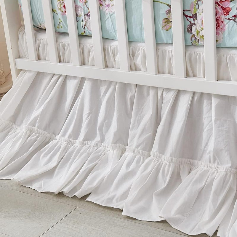 Brandream Crib Bed Skirt for Baby Girls Boys White Boho Bohemian Solid Cotton Toddler Bedskirt Farmhouse Chic Ruffle - Image 1
