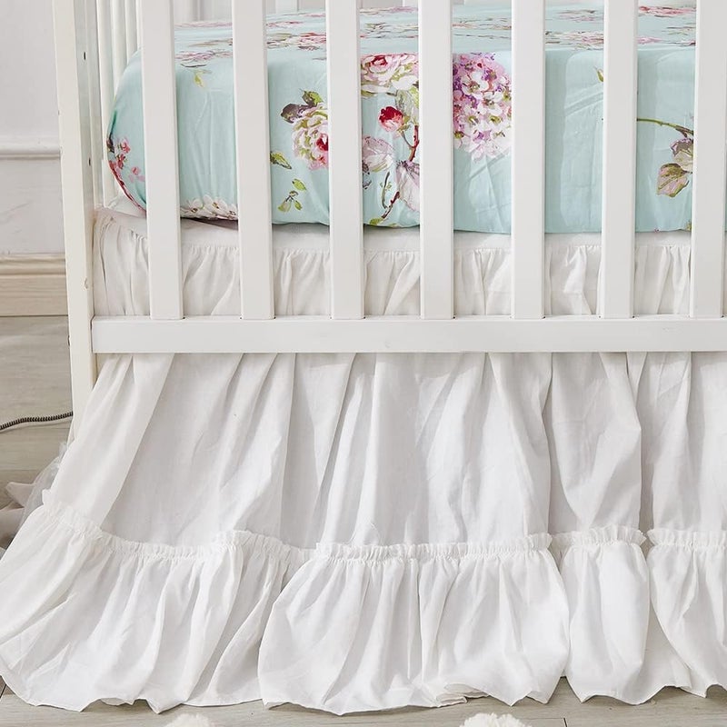 Brandream Crib Bed Skirt for Baby Girls Boys White Boho Bohemian Solid Cotton Toddler Bedskirt Farmhouse Chic Ruffle - Image 2