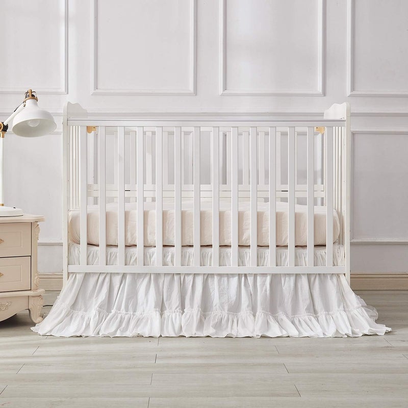 Brandream Crib Bed Skirt for Baby Girls Boys White Boho Bohemian Solid Cotton Toddler Bedskirt Farmhouse Chic Ruffle - Image 5