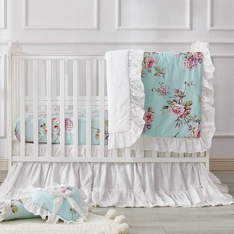 Brandream Crib Bed Skirt for Baby Girls Boys White Boho Bohemian Solid Cotton Toddler Bedskirt Farmhouse Chic Ruffle - Image 3