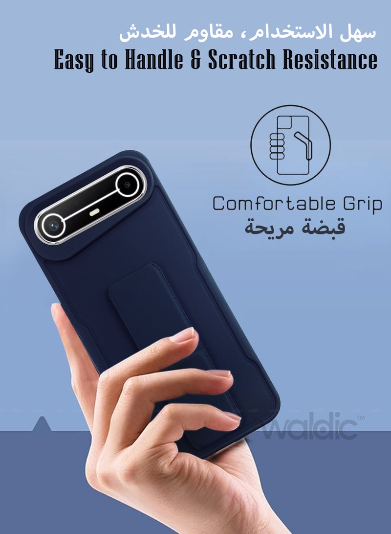 Waldic Tecno Pova Slim Premium Case | Premium Silicone Magnetic Hand Grip Holder Case Cover Designed for Tecno Pova Slim | Tecno Pova Slim Case Camera and Drop Protection Thin Protective Back Cover Case for Tecno Pova Slim - Dark Blue - Image 4