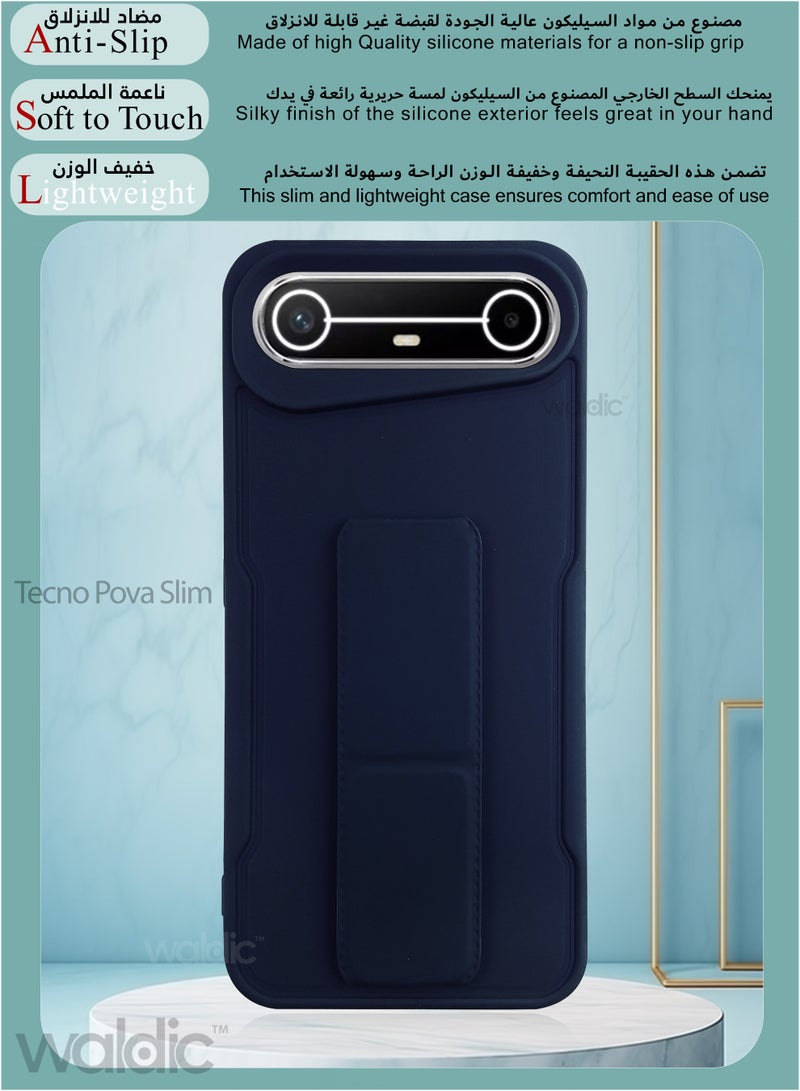 Waldic Tecno Pova Slim Premium Case | Premium Silicone Magnetic Hand Grip Holder Case Cover Designed for Tecno Pova Slim | Tecno Pova Slim Case Camera and Drop Protection Thin Protective Back Cover Case for Tecno Pova Slim - Dark Blue - Image 2