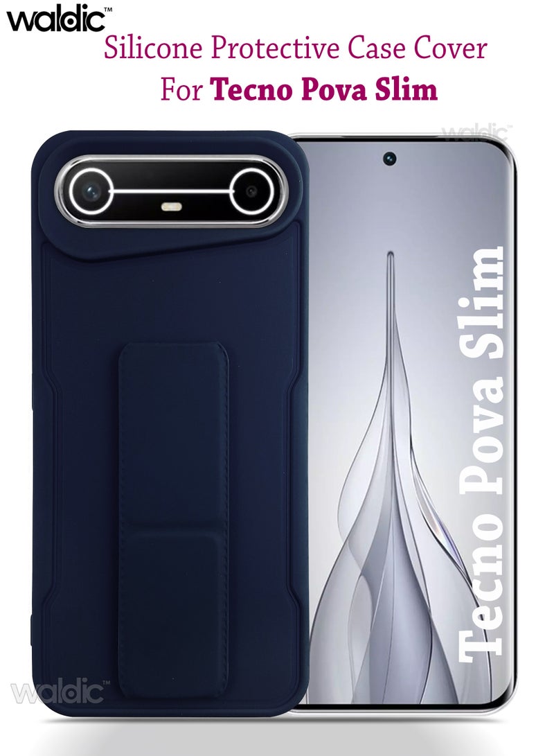 Waldic Tecno Pova Slim Premium Case | Premium Silicone Magnetic Hand Grip Holder Case Cover Designed for Tecno Pova Slim | Tecno Pova Slim Case Camera and Drop Protection Thin Protective Back Cover Case for Tecno Pova Slim - Dark Blue - Image 1