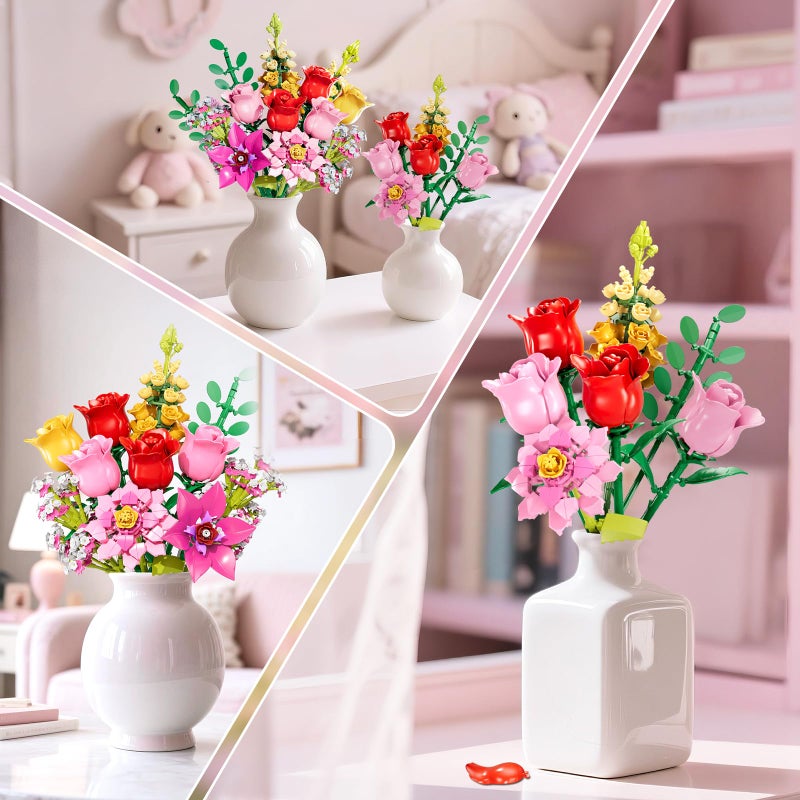 VINTOP Flowers Bouquet Building Set, 765 PCS Pink Roses Flores Set Artificial Plant Floral Botanicals Collection Kit Toy for Girls Women Adults Kids 6+ Home Decor Gift for Valentine's Day Mother's Day - Image 5