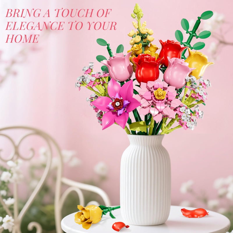 VINTOP Flowers Bouquet Building Set, 765 PCS Pink Roses Flores Set Artificial Plant Floral Botanicals Collection Kit Toy for Girls Women Adults Kids 6+ Home Decor Gift for Valentine's Day Mother's Day - Image 3