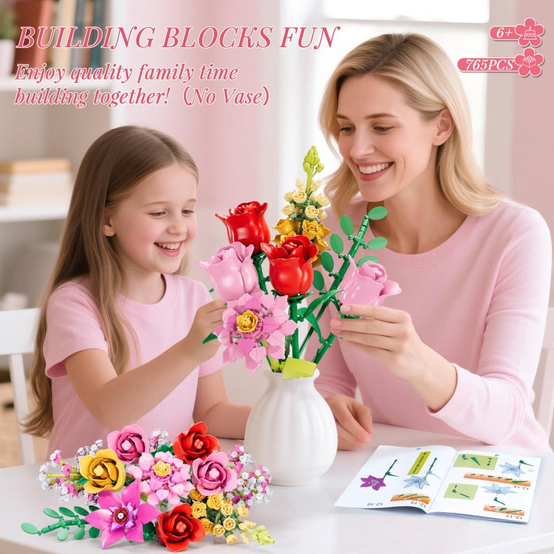 VINTOP Flowers Bouquet Building Set, 765 PCS Pink Roses Flores Set Artificial Plant Floral Botanicals Collection Kit Toy for Girls Women Adults Kids 6+ Home Decor Gift for Valentine's Day Mother's Day - Image 2