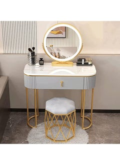 DubaiGallery Modern White Oval Glossy Makeup Vanity with 1 Drawers & Rotatable Mirror & Stool Engineered Wood Dressing Table  - Image 2