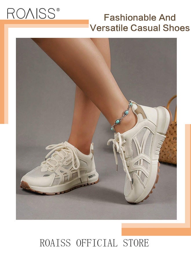 roaiss Women Stylish Chunky Sneakers, Lace up Non Slip Platform Shoes, Low Top Sneakers, Casual Comfy Sports Shoes for Ladies, Suitable for Daily Wear and Outdoor Activities - Image 5