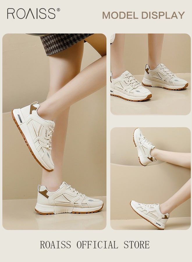 roaiss Women Stylish Chunky Sneakers, Lace up Non Slip Platform Shoes, Low Top Sneakers, Casual Comfy Sports Shoes for Ladies, Suitable for Daily Wear and Outdoor Activities - Image 3