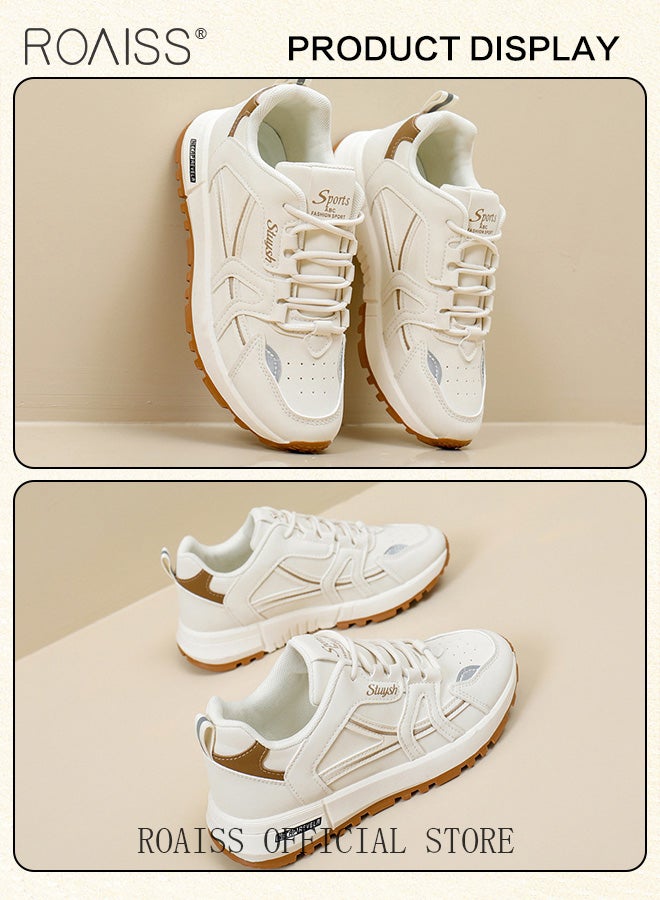 roaiss Women Stylish Chunky Sneakers, Lace up Non Slip Platform Shoes, Low Top Sneakers, Casual Comfy Sports Shoes for Ladies, Suitable for Daily Wear and Outdoor Activities - Image 4
