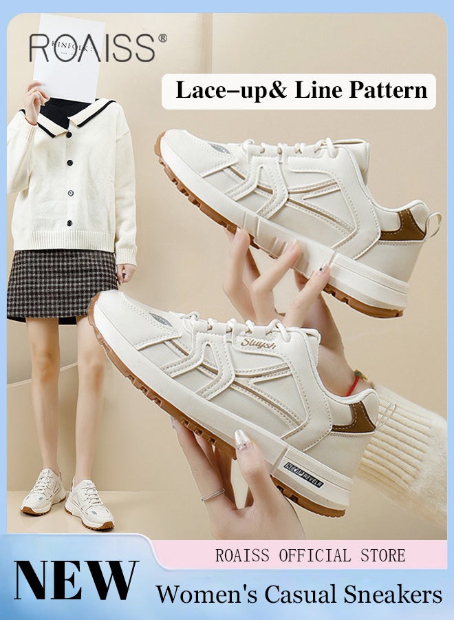 roaiss Women Stylish Chunky Sneakers, Lace up Non Slip Platform Shoes, Low Top Sneakers, Casual Comfy Sports Shoes for Ladies, Suitable for Daily Wear and Outdoor Activities - Image 1