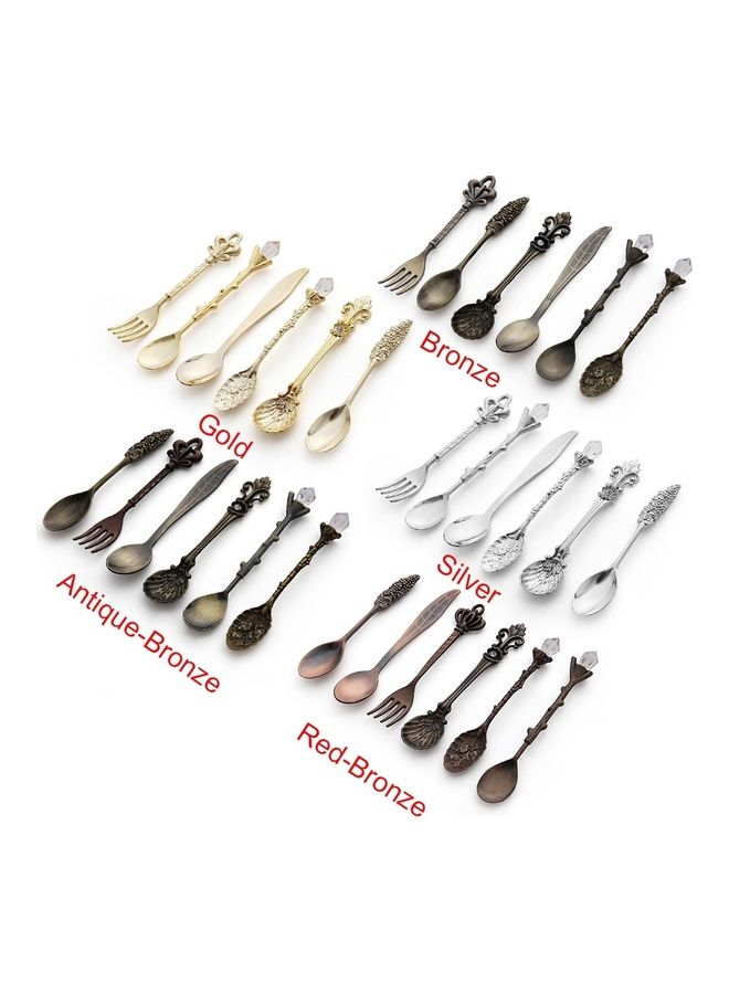 6 Pcs Vintage Mini Dessert Flatware Spoons Set Multicolour 18 x 12 x 12cm - Image 2