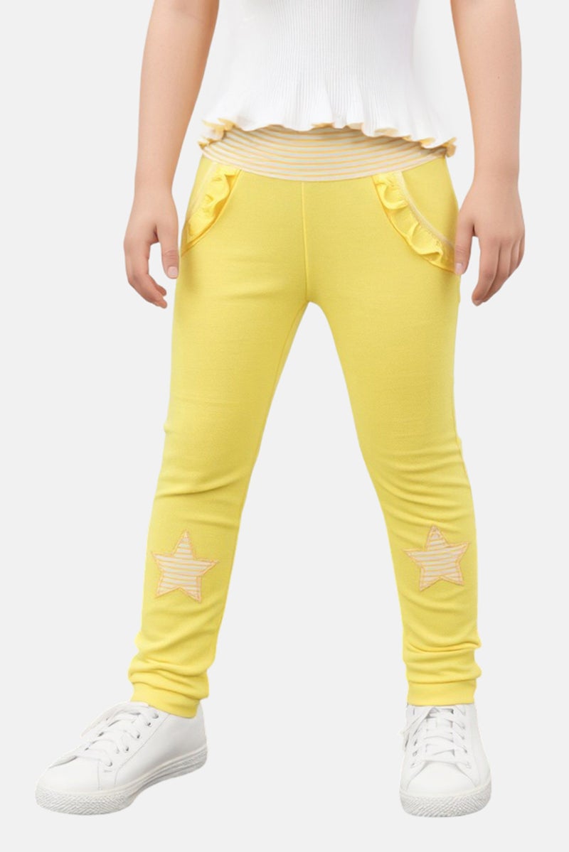 Hamleys Toddlers Girl Embroidered Jogger Pants, Yellow - Image 1