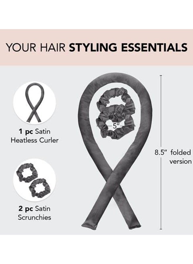 Kitsch Satin Heatless Curling Set - Hair Rollers for Heatless Curls, Heatless Hair Curlers u0026 Hot Rollers (Charcoal)  - Image 2