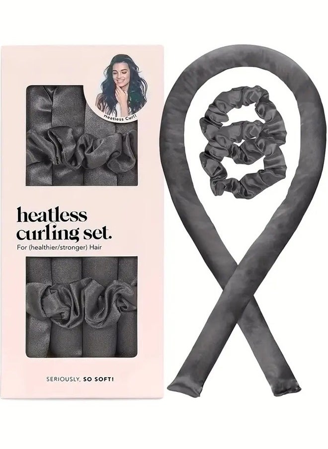 Kitsch Satin Heatless Curling Set - Hair Rollers for Heatless Curls, Heatless Hair Curlers u0026 Hot Rollers (Charcoal)  - Image 1