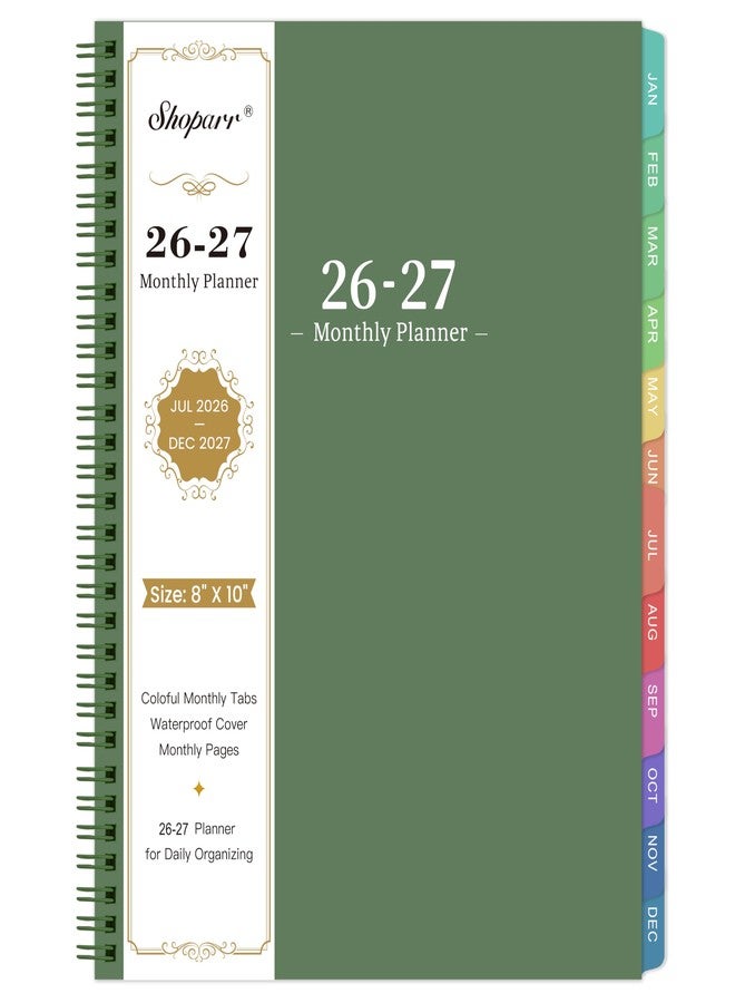 Shoparr Planner 2026-2027 - 2026-2027 Monthly Planner, JUL 2026-DEC 2027, Monthly Planner/Calendar 2026-2027 with Colorful Tabs, 2026-2027 Calendar Planner for Daily Organizing - Waterproof Cover (8" x10", 12 Month Pages & Notes, Moss green) - Image 1