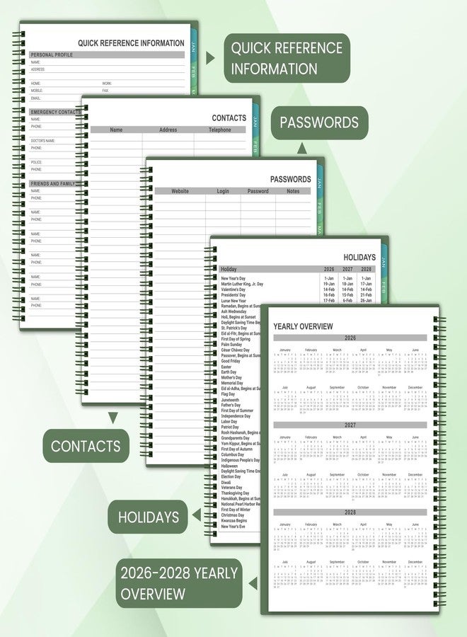 Shoparr Planner 2026-2027 - 2026-2027 Monthly Planner, JUL 2026-DEC 2027, Monthly Planner/Calendar 2026-2027 with Colorful Tabs, 2026-2027 Calendar Planner for Daily Organizing - Waterproof Cover (8" x10", 12 Month Pages & Notes, Moss green) - Image 4
