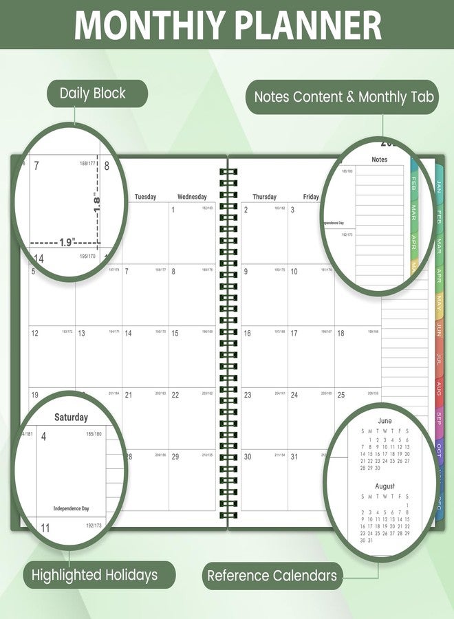 Shoparr Planner 2026-2027 - 2026-2027 Monthly Planner, JUL 2026-DEC 2027, Monthly Planner/Calendar 2026-2027 with Colorful Tabs, 2026-2027 Calendar Planner for Daily Organizing - Waterproof Cover (8" x10", 12 Month Pages & Notes, Moss green) - Image 3