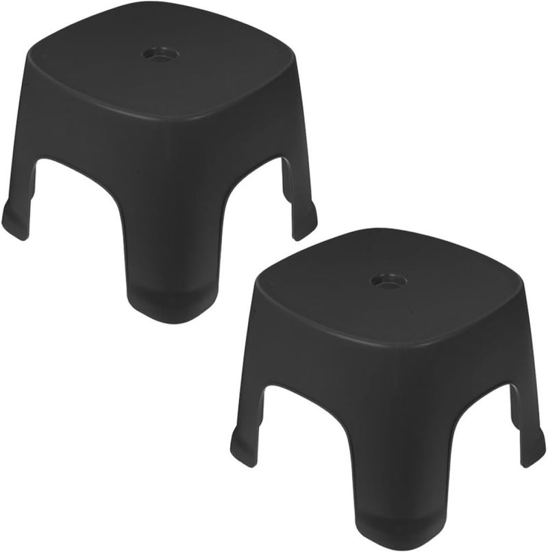 VILLCASE 2pcs Non-Slip Plastic Household Step Stool Small Bathroom Footstool for Toilet Use and Training, Black Compact Stepping Stool for Home Safety - Image 1