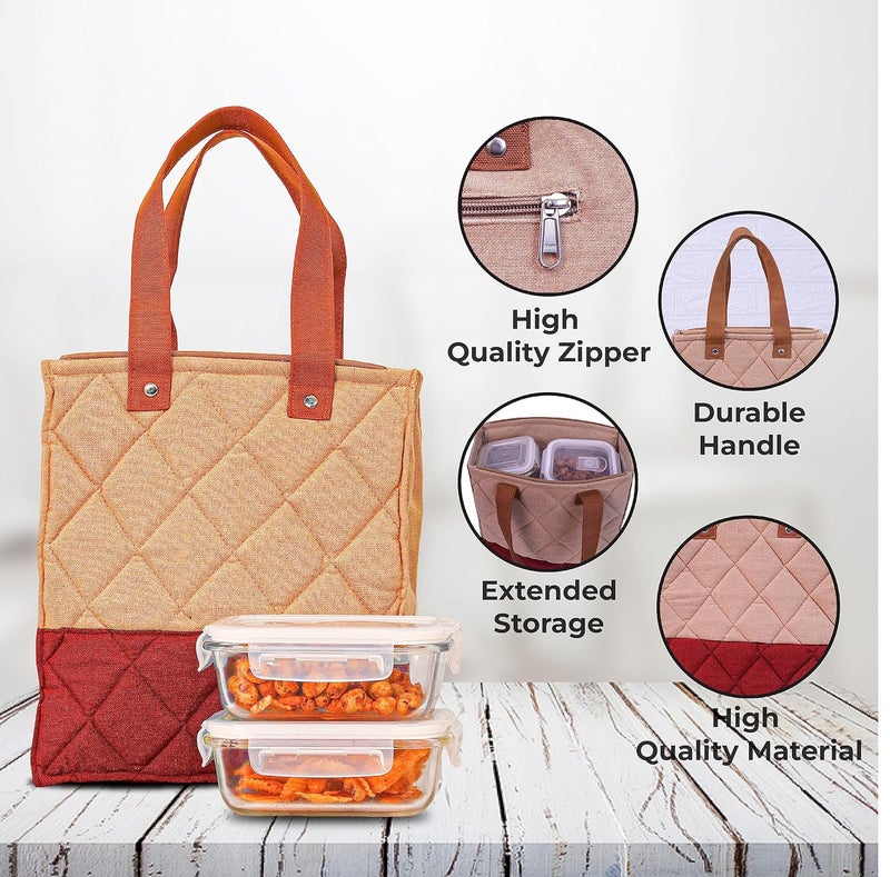 Femora Borosilicate Glass Microwave Safe Container Multipurpose Lunch Box for Office, Maroon, Square-300 ml (2 Container), Rectangle-620 ml (1 Container), Square-180 ml (2 Container). - Image 4