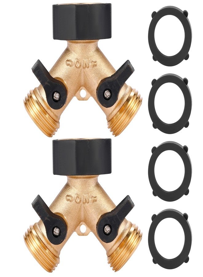 Sanpaint Garden Hose Splitter 2 Way Heavy Duty, Y Connector Brass Garden Hose Adapter, 2 Pack Hose Bib Splitter with 4 Extra Rubber Washers - Image 1