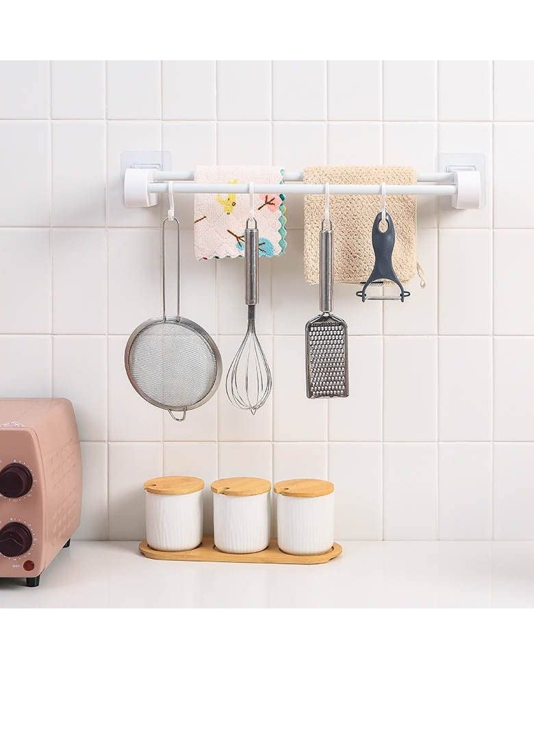 SYOSI 18 Inch Self Adhesive Towel Bar ABS Double Towel Rack Shower Hanger Waterproof and Moistureproof No Drill Strong Adhesion Easy Install Towel Ring Self Adhesive for Bathroom Kitchen Grey - Image 5