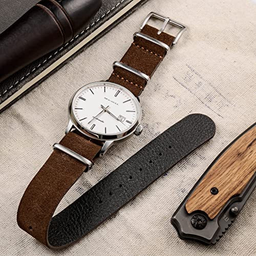 torbollo Suede Leather Watch Band, Style One-Piece Military Watch Strap Vintage Tone 20mm Replacement Wrap for Men Women Coffee - Image 3