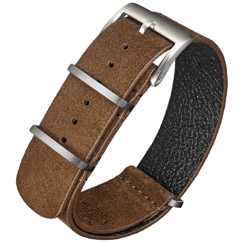 torbollo Suede Leather Watch Band, Style One-Piece Military Watch Strap Vintage Tone 20mm Replacement Wrap for Men Women Coffee - Image 1