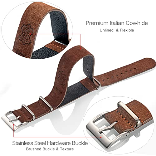 torbollo Suede Leather Watch Band, Style One-Piece Military Watch Strap Vintage Tone 20mm Replacement Wrap for Men Women Coffee - Image 4